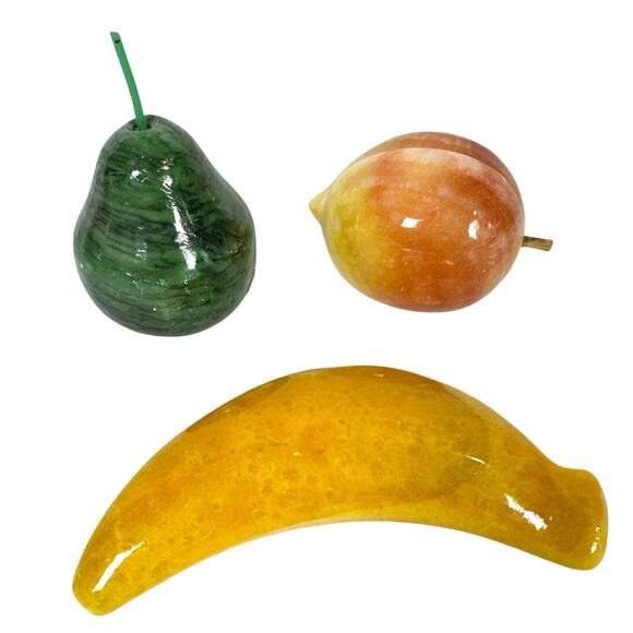 Marble Fruit Green Pear Yellow Banana Orange Peach-Set of 3 - Picture 2 of 4